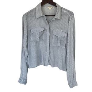 Sim & Sam White and Gray Striped Button Up Long Sleeve Shirt - Large